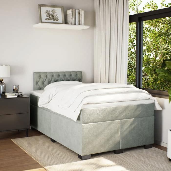 Maison Exclusive - Sommier à lattes de lit et matelas Gris clair 120x200cm Velours