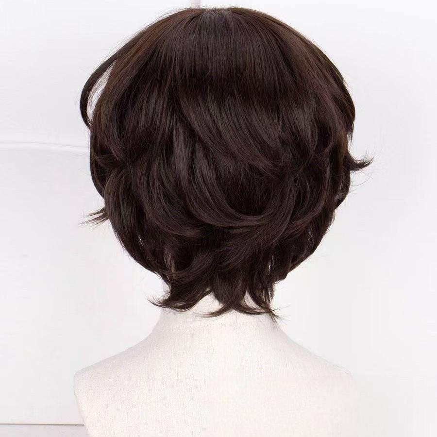 Meng Qian Dazai Osamu Cosplay Wig - Natural Curl Anime Short Hair with Simulated Scalp.
