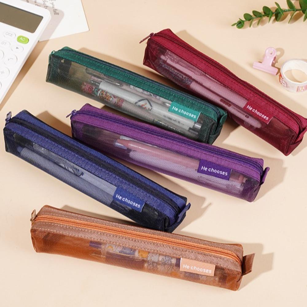 Nylon Mesh Gauze pen case Casual Stationery Storage Pouch Transparent  Pen Case  Students
