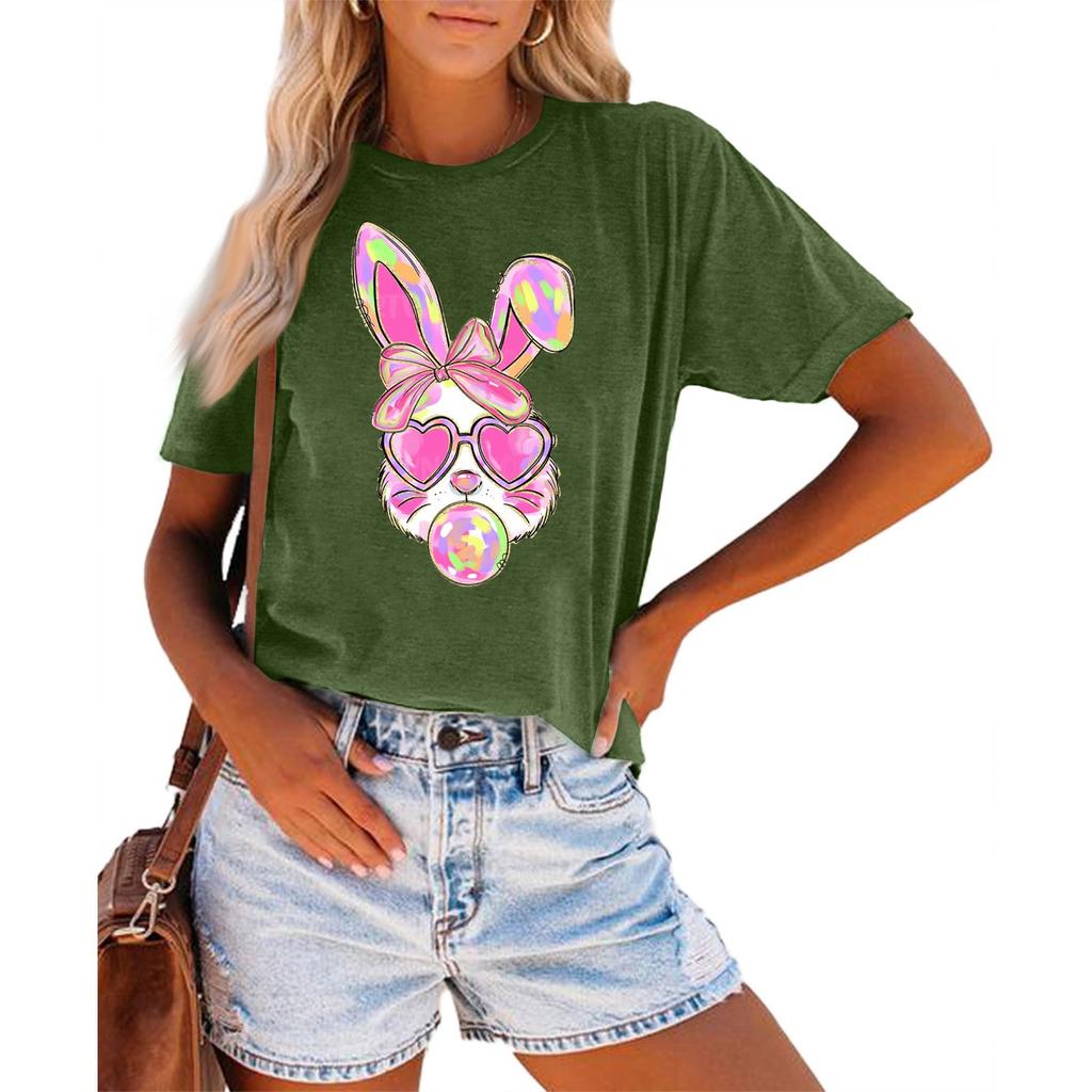 Женская модная повседневная летняя удобная блузка с круглым вырезом и коротким рукавом с принтом