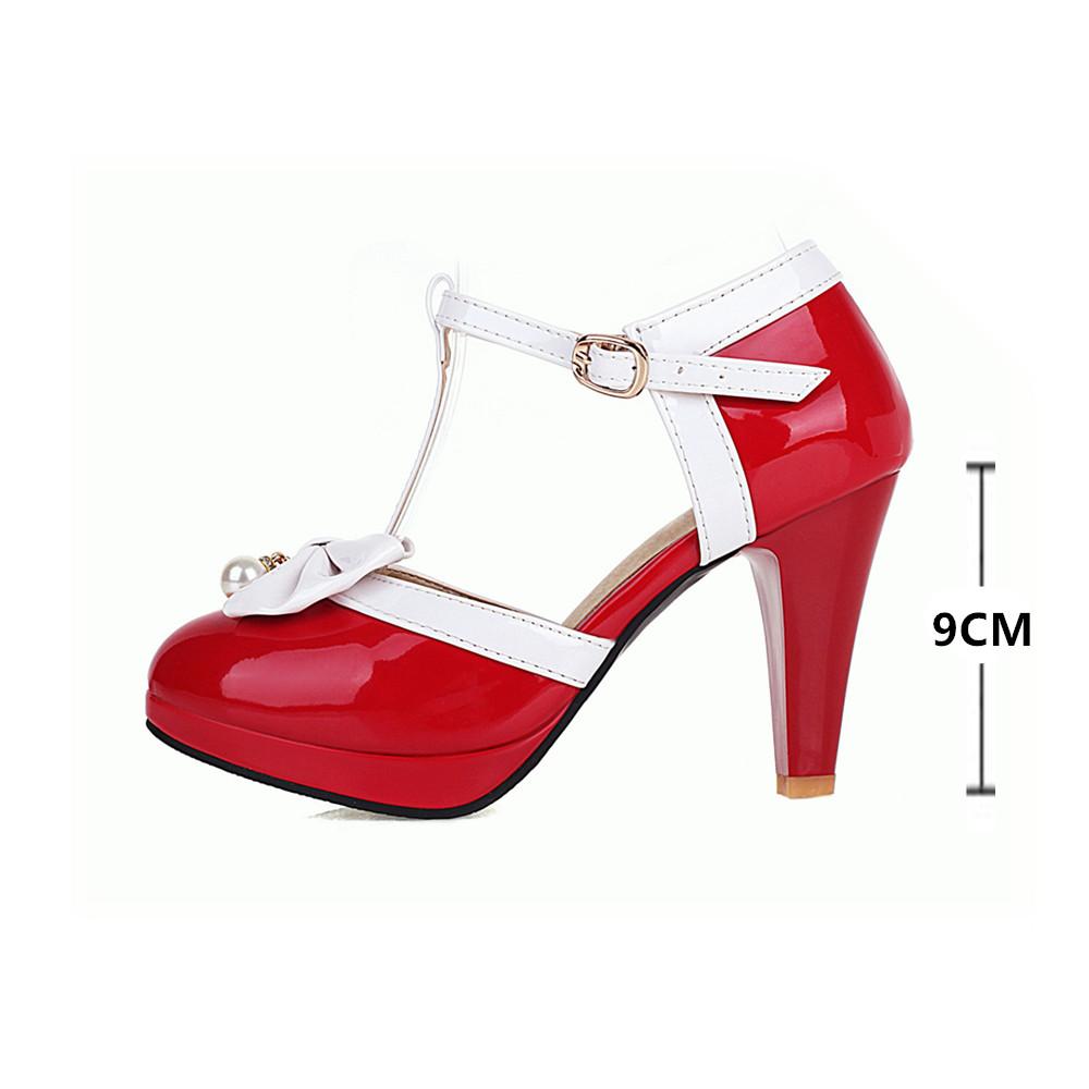 Модная весенняя обувь Женские туфли-лодочки Ремешок на щиколотке Бант Свадебная обувь для вечеринки Обувь на платформе Женская обувь Высокие каблуки Женская обувь Большой размер 32-43
