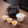 Suet Jade White Porcelain Outdoor Portable Travel Tea Set Kuaike Cup One Pot Three Cups Gold-painted Gifts Wholesale Cover Bowl