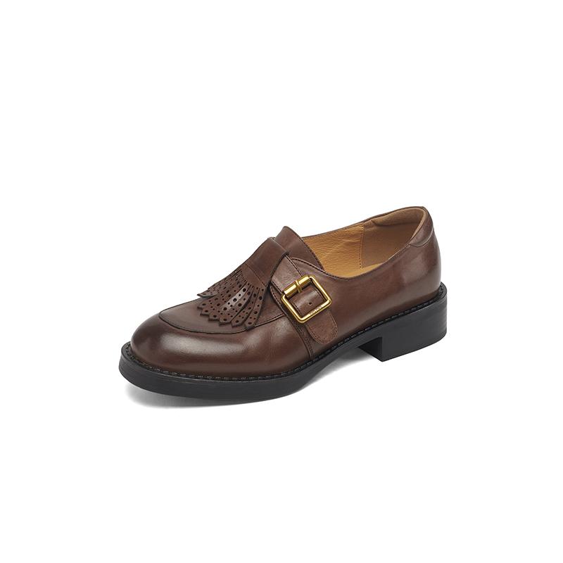 Мода 2025 Новые Винтажные Женские Туфли-Лодочки из Натуральной Кожи с Круглым Носком в Ретро Стиле с Пряжкой-Ремнем Женские Весенне-Летние Базовые Туфли-Лодочки для Офисной Леди