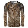 Branch Camouflage Print Long Sleeve T-shirt, Great for Outdoor & Casual Use