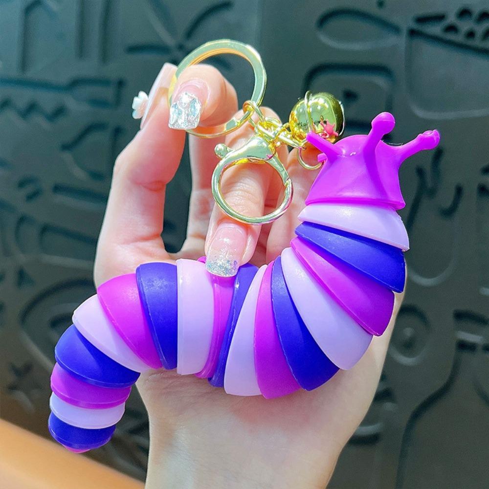 Creative Fidget Slug Keychain Plastic Twist Flexible Fidget Toy Colorful Sensory Slug Decoration