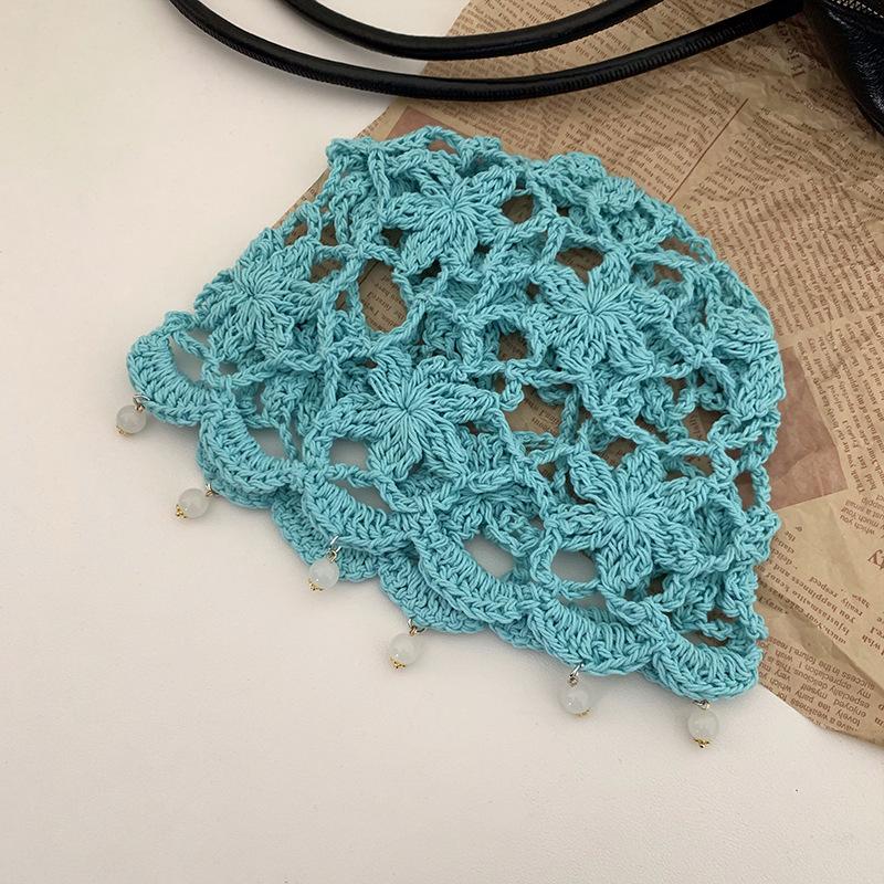 Spring and summer hand-woven hollow bald hat women's crochet ethnic style fringed pullover hat bohemian style knitted