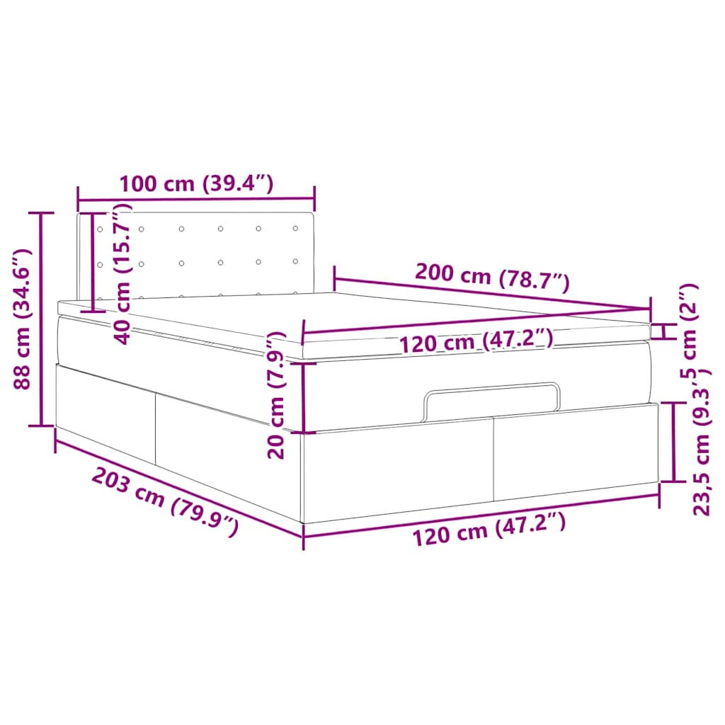 Ottoman Bed with Mattress Dark Grey 120 x 200 cm Velvet