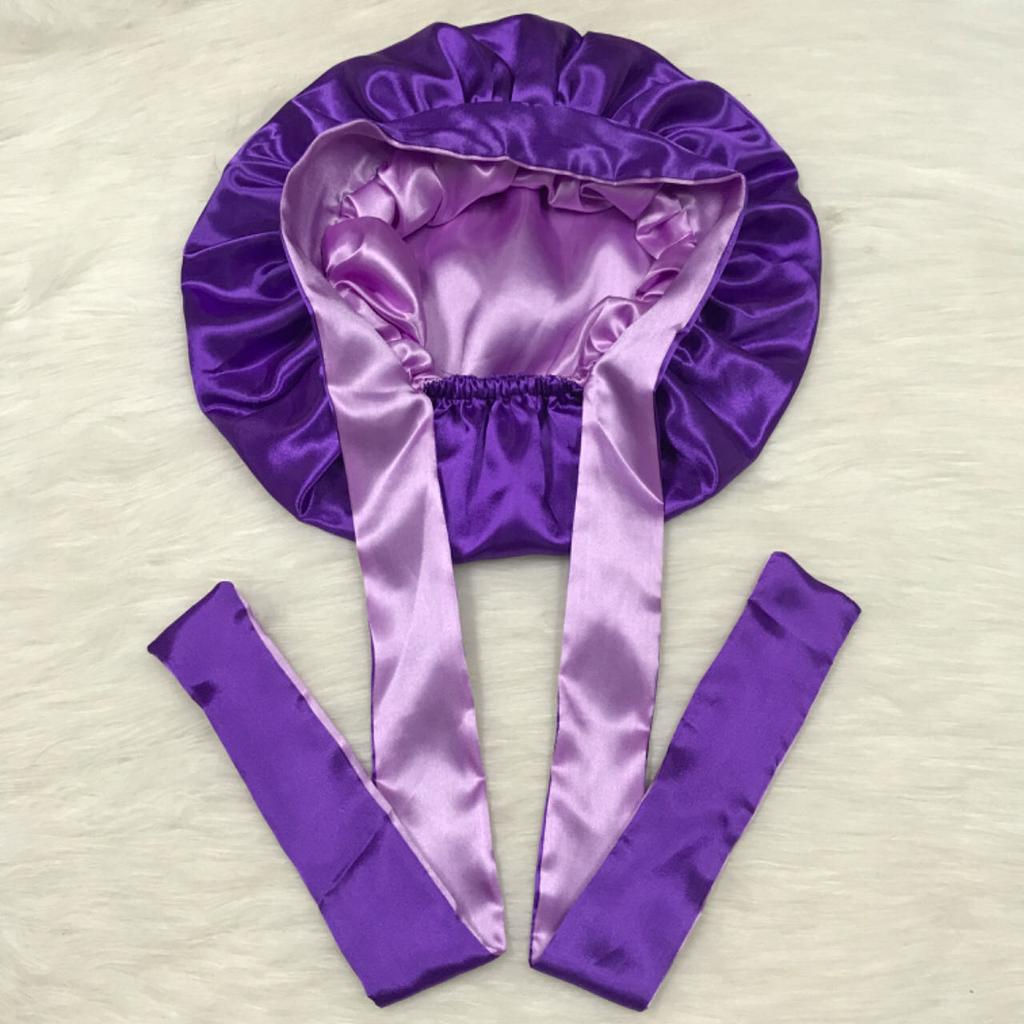 Price High Quality Double Layer Bonnet with Long Tie Hair Bonnet Satin Silk Bonnets