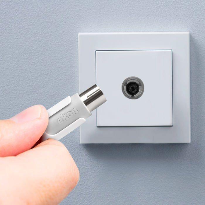 Câble D'antenne TV - Ekon - 3 Mètres - 75 dB - Protection Anti-torsion - Compatible Décodeur Numérique