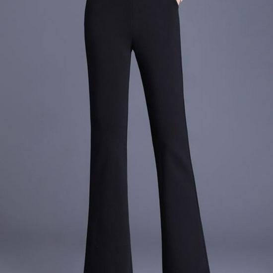 Women's Slim-Fit Micro-Flare High-Waisted Black Pants - Elegant, Stretchy, Slimming, and Leg-Lengthening; Perfect for Spring/Autumn.