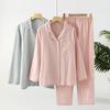 Couple Pajamas Two Piece Set Cotton Long Sleeved Pants Simple Plaid Print Pajamas Women Men Homewear Sleepwear
