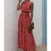Summer Women's Dress Polka Dot Printed Long Dress Hanging Neck Tie Dresses