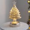 Glass Christmas Tree Figurine Tabletop Tree Ornament with LED Lights Holiday Decor Light Up Tree Cone for Home Office Parties Table Centerpiece