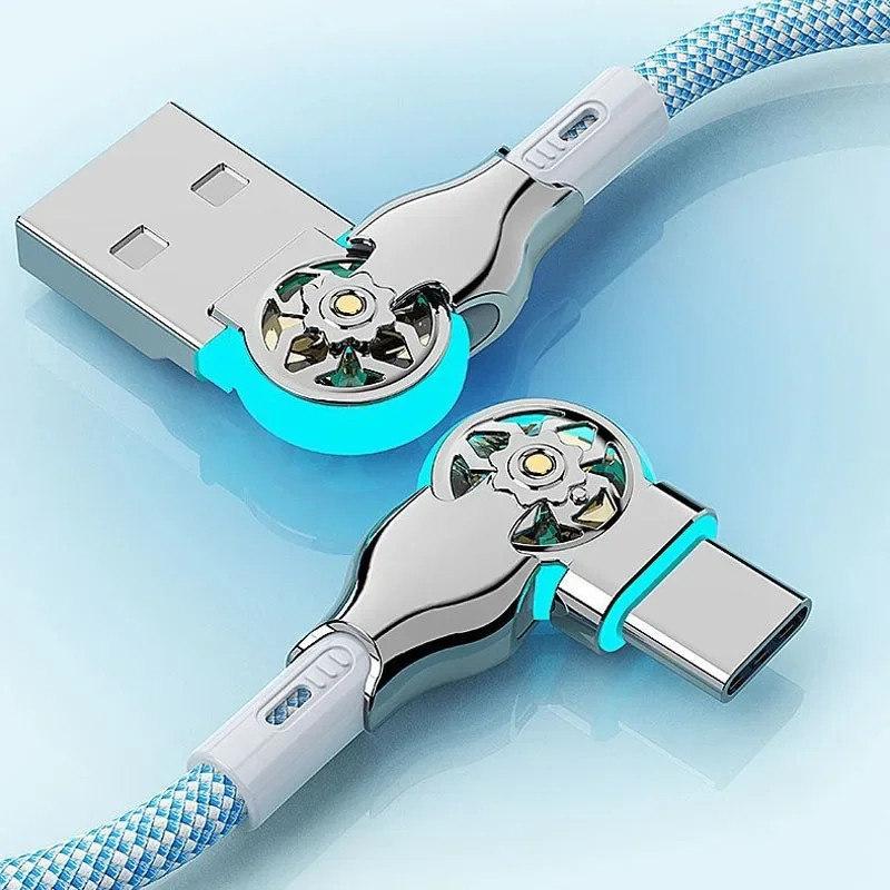 Кабель для быстрой зарядки, вращение на 180 градусов, кабель для передачи данных из сплава Micro Type C для Huawei, Samsung, Xiaomi, плетеный аксессуар для зарядного устройства для телефона