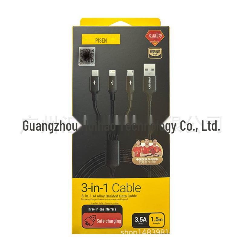 PISEN Кабель для передачи данных 3-в-1 в оплетке из алюминиевого сплава для устройств Apple, Android, Type-C