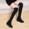 Black Above Over The Knee Thigh High Shoes for Woman Women's Boots Elastic Wedge Heel Footwear Waterproof Trend 2025 Y2k Gyaru