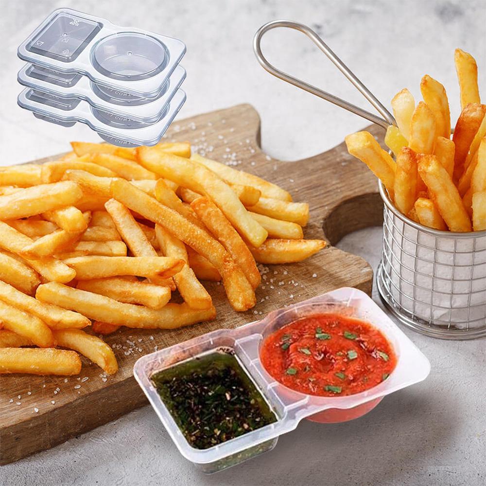 20PCS Reusable Snack Pack Containers Double Compartment Snack Containers 2 Compartment Thickened and Portable Hinged Lid Clear Plastic Portion Cups