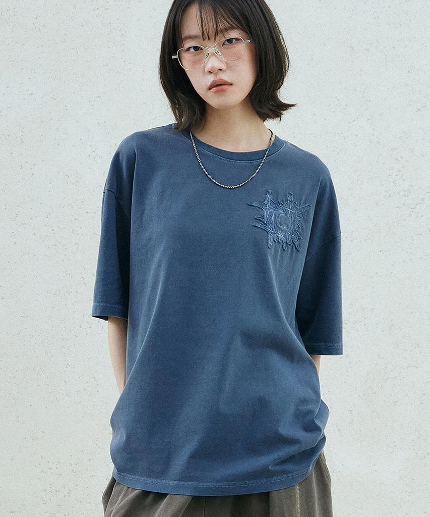 GAKKAI UNIONS Футболка с коротким рукавом Applique с пигментным принтом 'Crumble' Цвет: Dive Blue