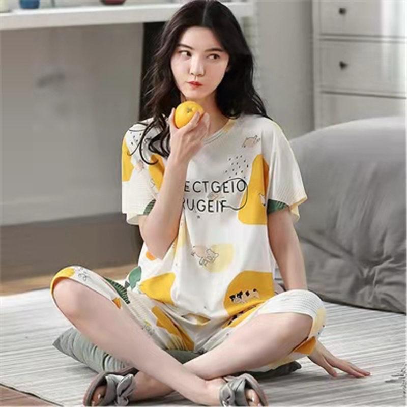 Летние капри в клетку женские пижамы для сна с короткими рукавами пижамные комплекты с рисунком пижамы из полиэстера 3XL 5XL домашняя мода