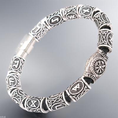 Браслет-талисман из сплава с бусинами в виде рунического компаса викингов для бороды, стильный аксессуар для мужчин.