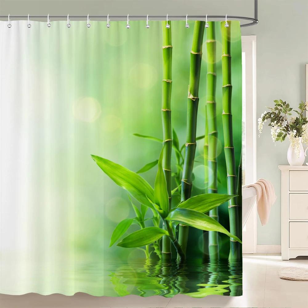 3D Flower Bamboo Pebble Water Green Plant Shower Curtain Waterproof Polyester Curtain Home Decoration
