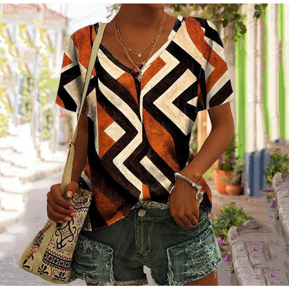 Женская футболка в стиле пэчворк в винтажном стиле, топы с клетчатым принтом, женская одежда, V-образный вырез, Harajuku, летний свитер, футболки большого размера с коротким рукавом