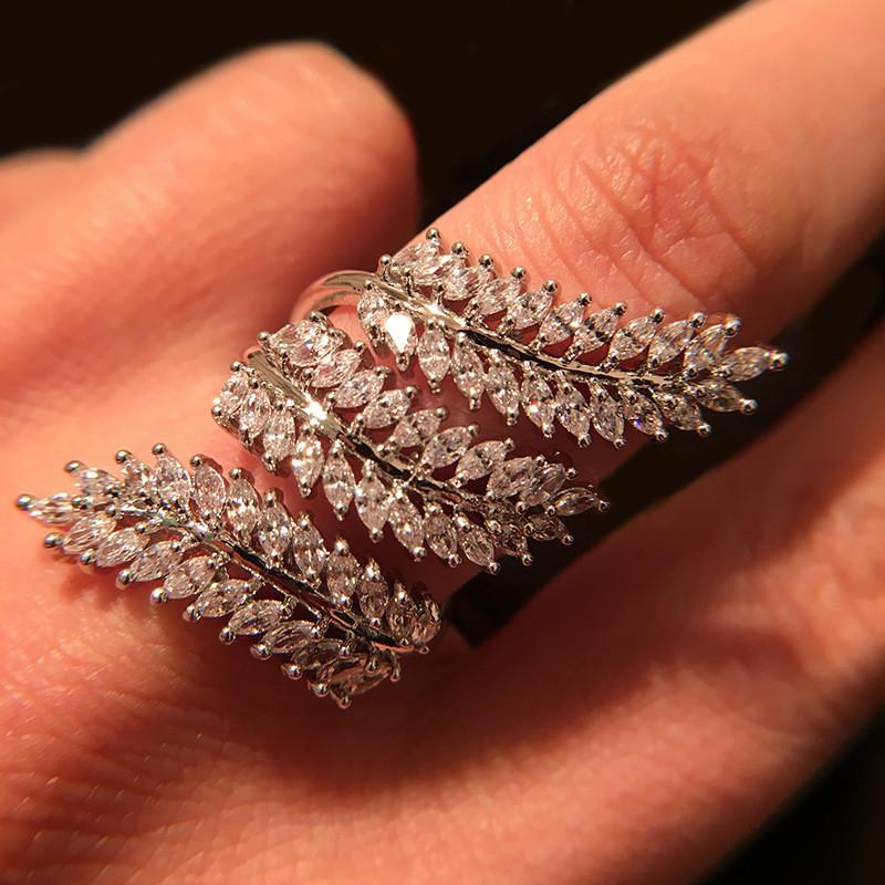 CopperLeaf Ring for Women Marquise Cubic Zirconia Multi-layered Sparkling Wedding Jewelry Female Opening Rings