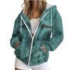 Womens Zip-Up Hooded Sweatshirt With Denim-Style Print Streetwear Oversized Cardigan Fall 2025 Casual Outerwear