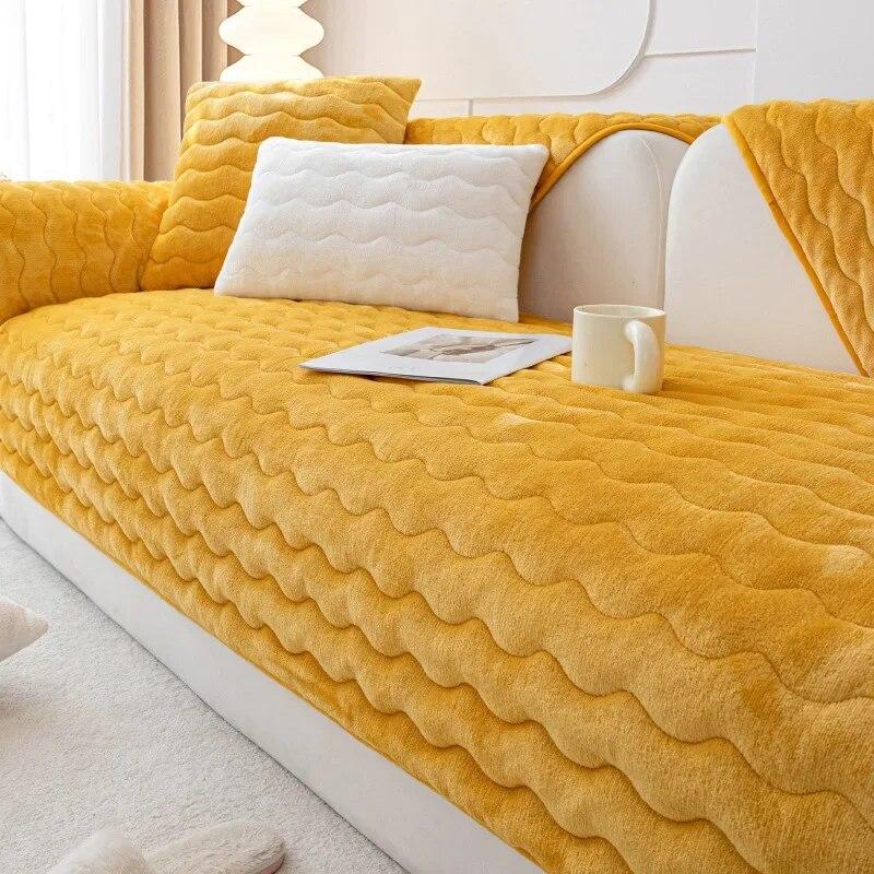 Modern Wavy Line Sofa Cushion Thickened Winter Sofa Towels High-density Thick Plush Anti Slip Soft Anti-static Warm Sofa Covers