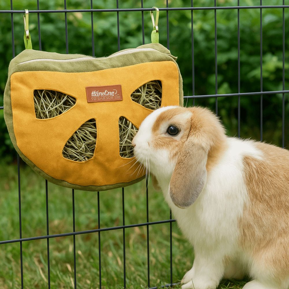 Washable Hay Bag Feeder Wear Resistant Small Animal Feeder 4-Hole Feeding Bag  for Pet Cage