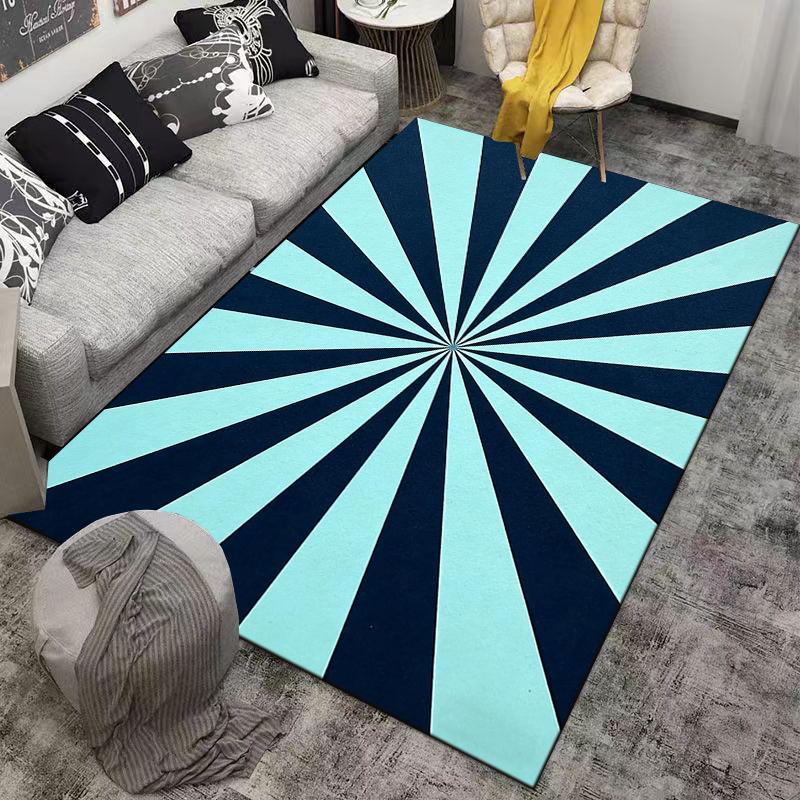 Blue and Black Geometric Starburst Pattern Carpet for Living Room Suitable for use as an anti-slip for living room bedroom sofas