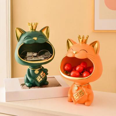 НОВЫЙ лоток для хранения ключей в виде короны удачи с большим ртом и котом, декоративное украшение, легкая роскошная скульптура для подарка на новоселье
