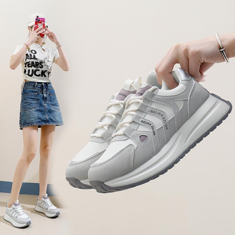 Casual Sneakers for Women Comfortable Running Shoes Chunky Platform Walking Shoes Women's Slip-On Lace-Up Breathable PU Leather Tennis Sneakers