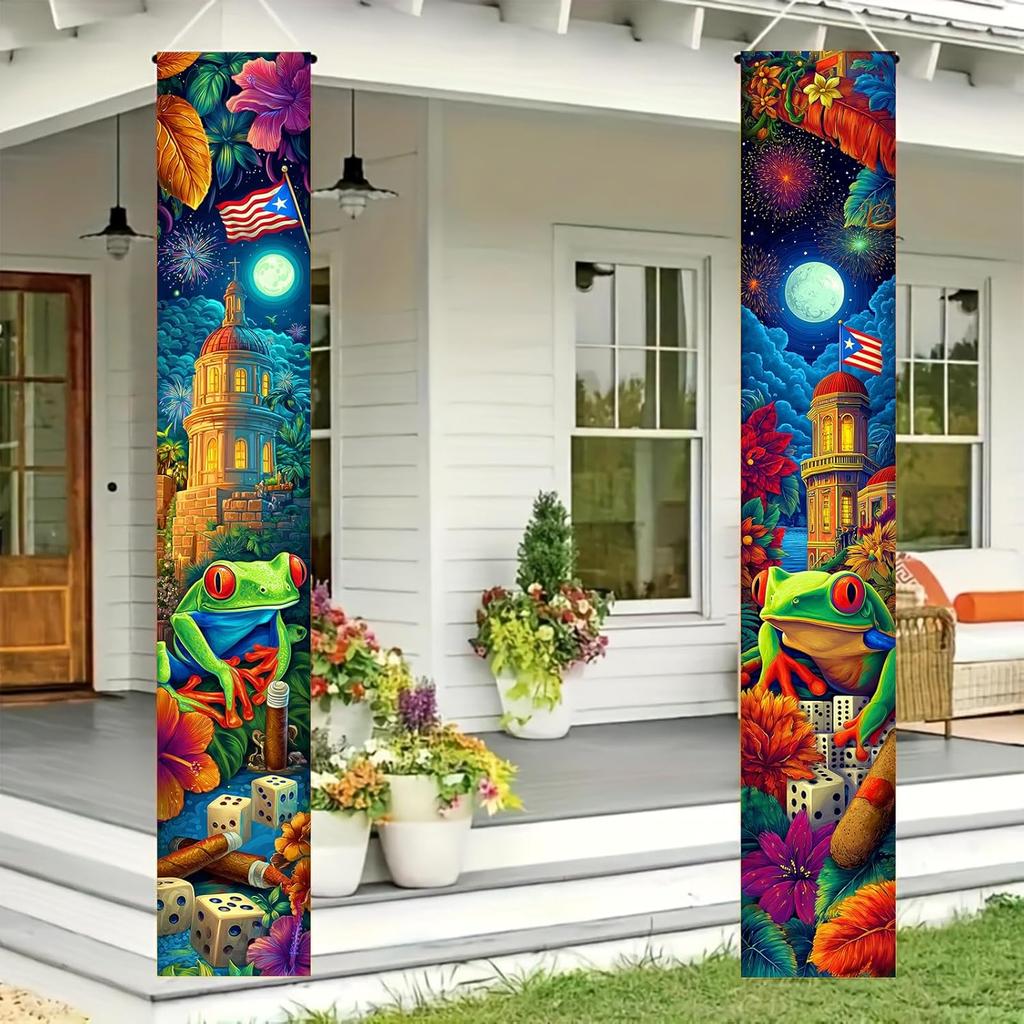 Puerto Rico Door Banner 71 x 12 Inch Vertical Hanging Sign Puerto Rican Flag Theme Decoration for Home Porch Entryway Wall Patio Garden Festival