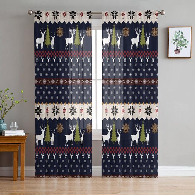 Рождественские шторы из тюля «Белый снег в мире» для украшения гостиной, современные шифоновые прозрачные вуали, рождественские шторы