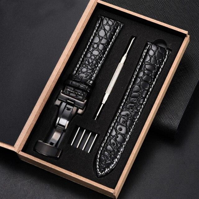 Top Luxury Crocodile Pattern Watchband Leather Straps 18mm 20mm 22mm 24mm With Stainless Steel Automatic Clasp Wristwatch Band