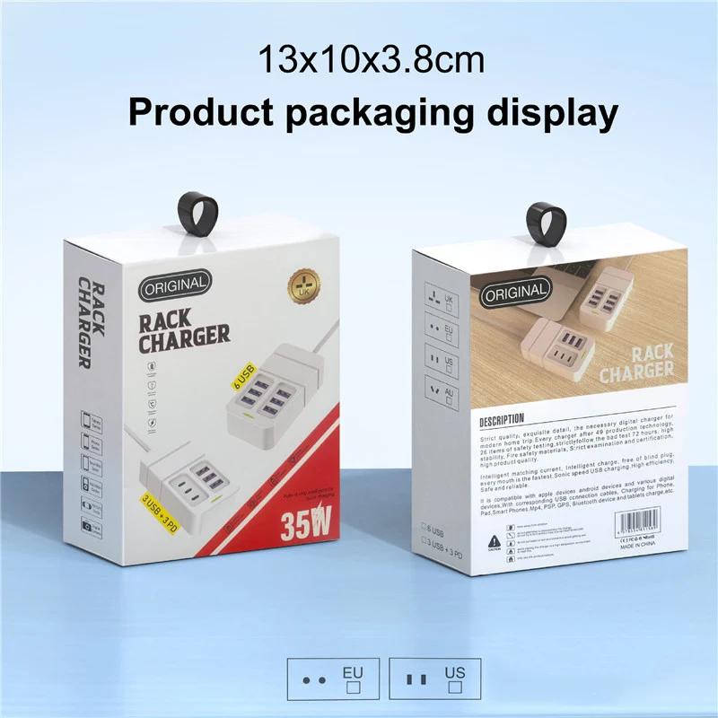 6-портовое многопортовое зарядное устройство USB 35 Вт PD Type-C Быстрая зарядка мобильного телефона Быстрые настенные зарядные устройства Type C Адаптер-концентратор TypeC Вилка ЕС США