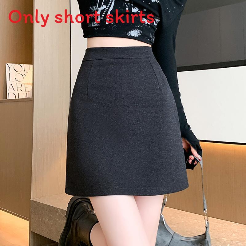 Solid Color Blend High Waist Pencil Skirt With Zipper For Women Autumn Winter