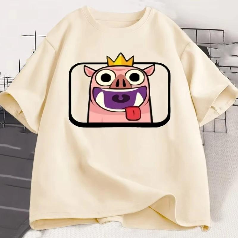 Эмоция Кабан с Короной Clash Royale Графические Футболки Повседневные с Круглым Вырезом с Короткой Рукавом Футболка Мужская Женская Милая Дышащая Одежда