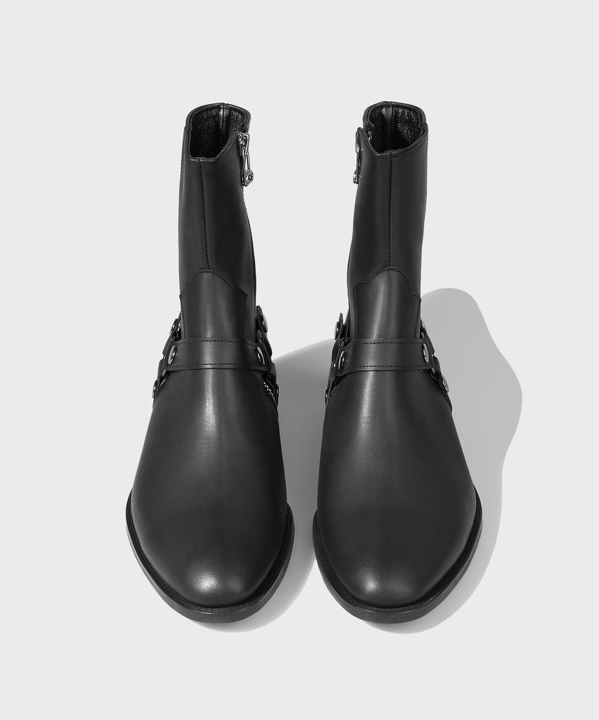 Firenze Atelier Slim Toe Velcro Pull-Up Leather Zip-Up Boots 3344 [Matt Black]