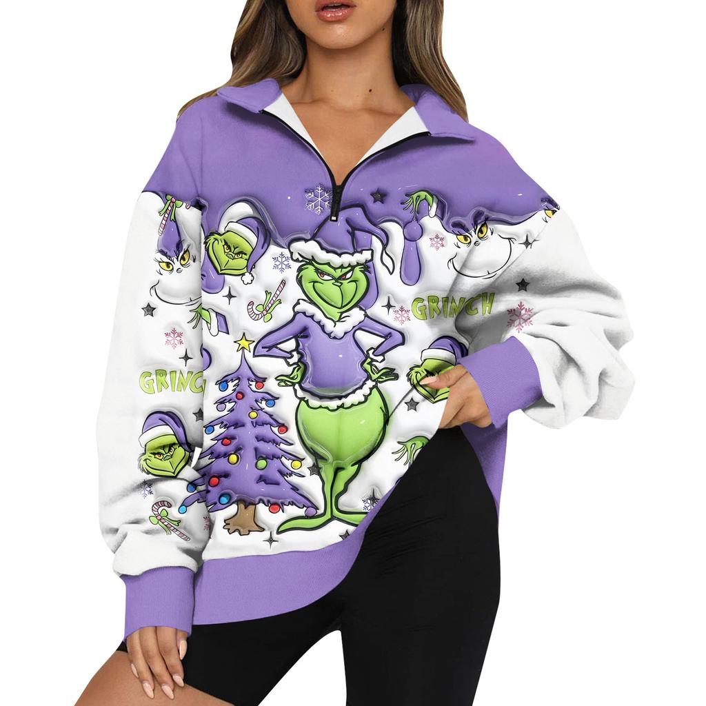 Женская мода повседневная толстовка с длинным рукавом и принтом на молнии с высоким воротом и заниженными плечами