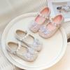 Осень 2025 новые детские хрустальные туфли бабочки для девочек одинарные кожаные туфли модные с квадратным носком туфли принцессы мягкая подошва одноклассница