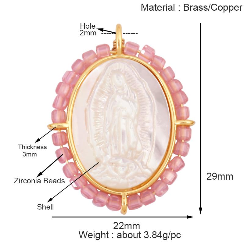 Holy Religious Jesus Cross Virgin Mary Charms Pendant, Gold Plated Colourful Zircon Shell Jewelry Necklace Accessories K63