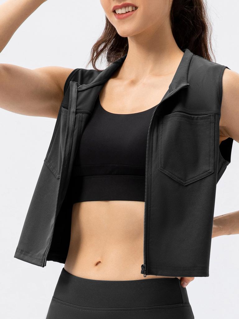 Женский спортивный жилет на молнии, повседневные жилеты без рукавов