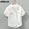 Рубашки-карго в японском стиле для мужчин, летняя рубашка с коротким рукавом, 100% чистый хлопок, повседневные свободные мужские топы, новая модная рубашка с двумя карманами для молодежи