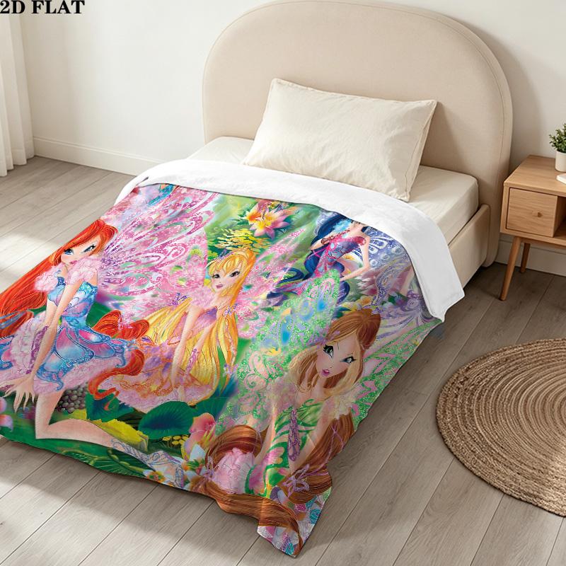 1PC Winx Club Patterned Flannel Blanket Suitable For All Seasons For Home Decor Warmth And Comfort Gifts Holiday Present