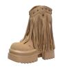 Fashion Women Tassels High Heels 8CM Thick Platform Short Boots Chunky Leather Shoes Woman Autumn Winter Platform Motorcycle Boots Botas