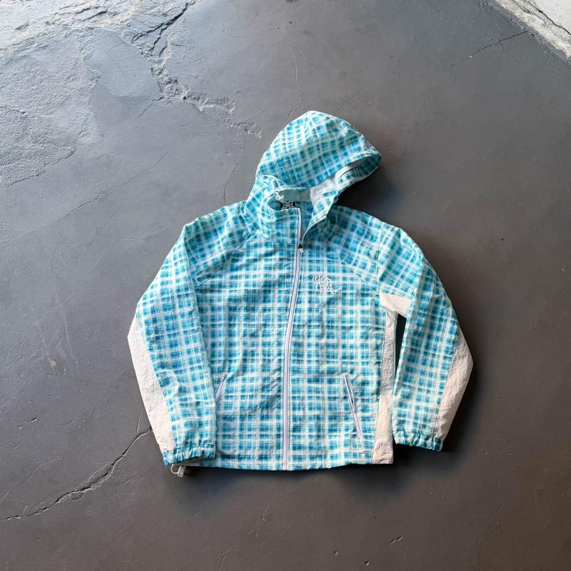 Mens Oversized Asymmetrical Grid Hooded Jacket Streetwear Rap Hip Hop Outerwear Fall