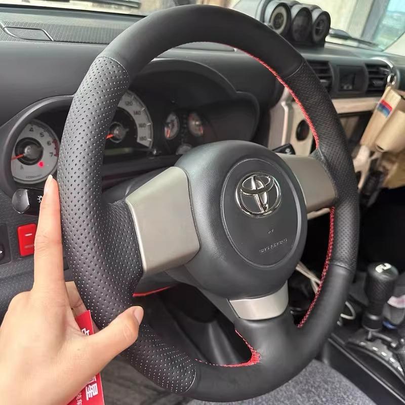 Для Toyota FJ Cruiser 2006-2020 Черная Натуральная Кожа Ручной Стежок Нескользящая Накладка на Руль Автомобиля Автозапчасти