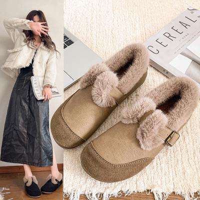 Осенне-зимняя обувь больших размеров в стиле ретро, с круглым носком, на плоской подошве, теплая, хлопковая обувь, женская обувь